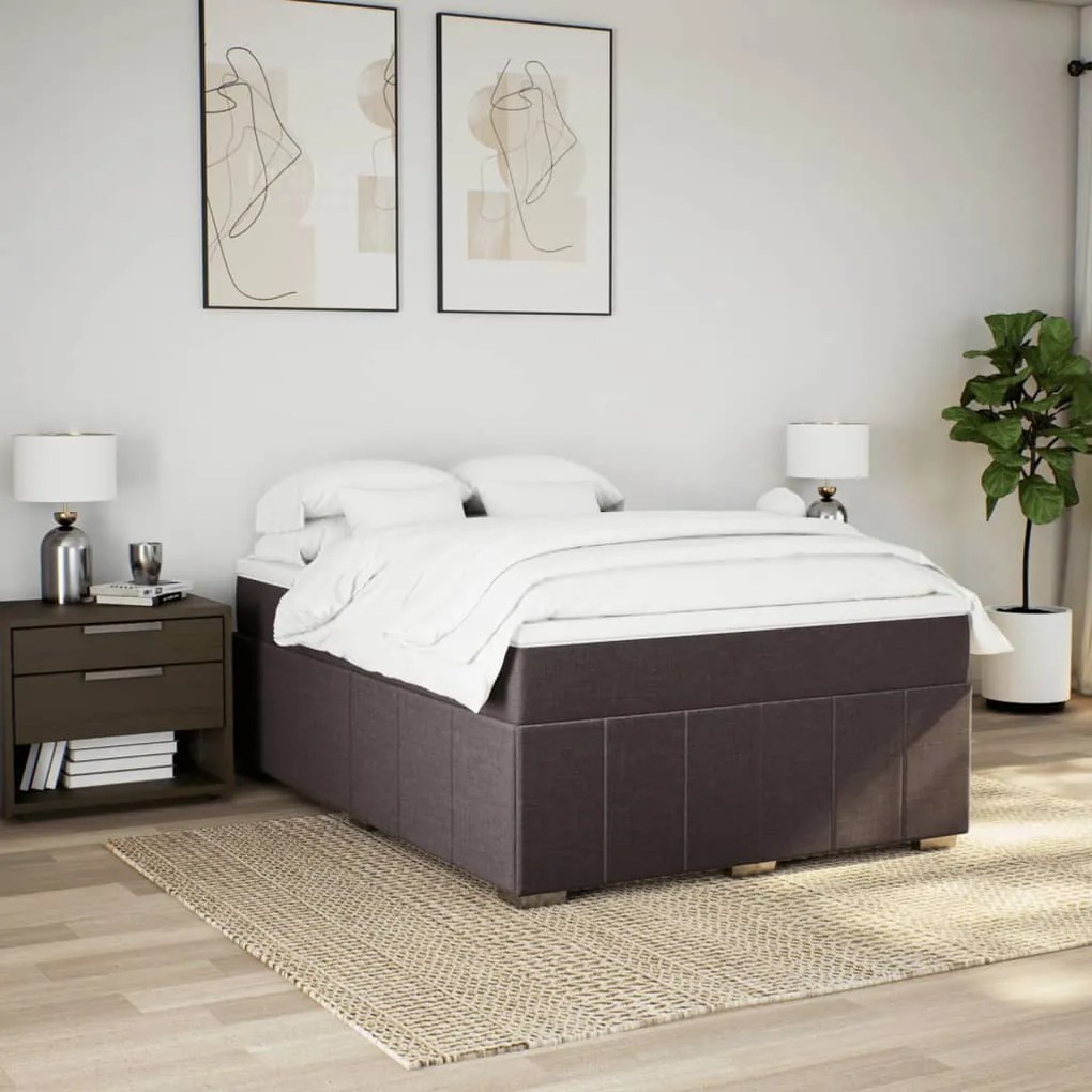 vidaXL Κρεβάτι Boxspring με Στρώμα Σκούρο Καφέ 160x200 εκ Υφασμάτινο