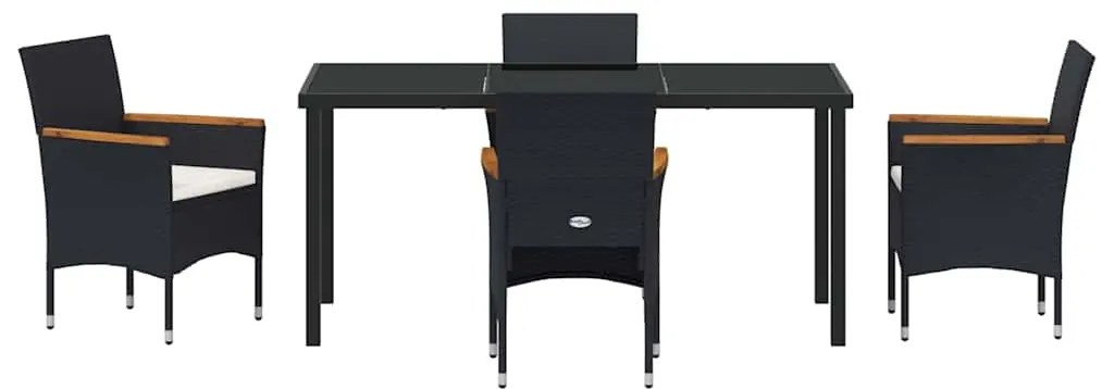 vidaXL Σέτ φαγητού για κήπο με μαξιλάρι 5 pcs Μαύρο συνθετικό ρατάν