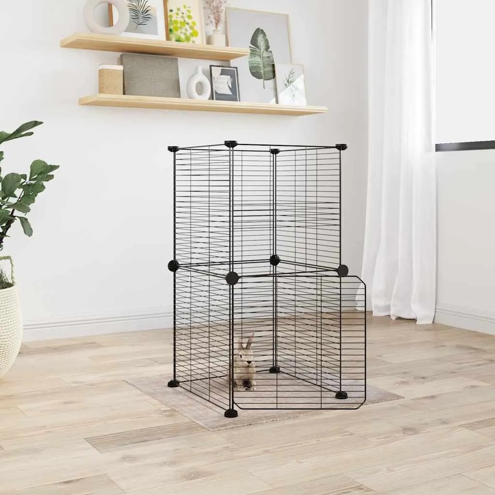 vidaXL Κλουβί Κατοικίδιων με 8 Πάνελ + Πόρτα Μαύρο 35x35 εκ. Ατσάλινο