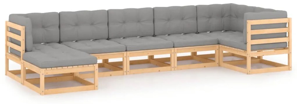 vidaXL Σαλόνι Κήπου Σετ 7 Τεμαχίων από Μασίφ Ξύλο Πεύκου με Μαξιλάρια