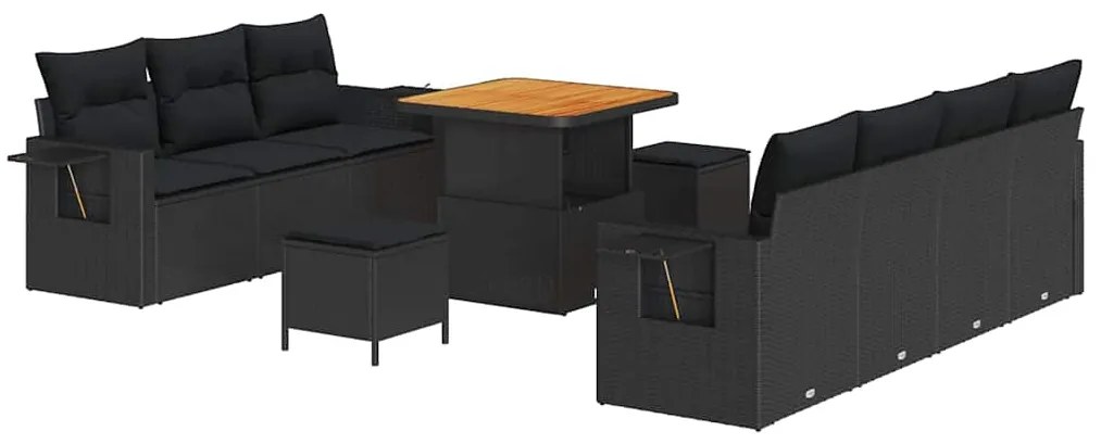 vidaXL Σετ Καναπέ Κήπου με μαξιλάρι με αποθήκευση 10 pcs Μαύρο
