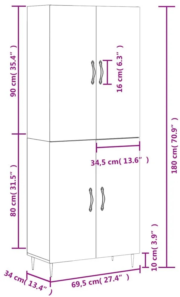 Ντουλάπι Λευκό 69,5x34x180 εκ. από Επεξεργασμένο Ξύλο - Λευκό