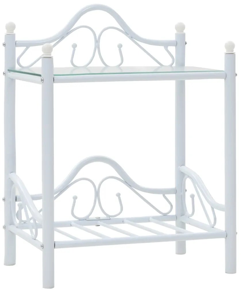 vidaXL Κομοδίνο Λευκό 45 x 30,5 x 60 εκ. Ατσάλι και Ψημένο Γυαλί