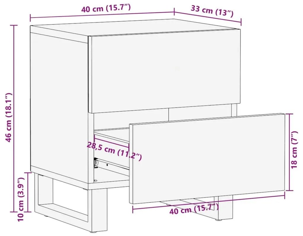 Κομοδίνα 2 τεμ. 40 x 34 x 46 εκ. από Μασίφ Ξύλο Μάνγκο - Καφέ