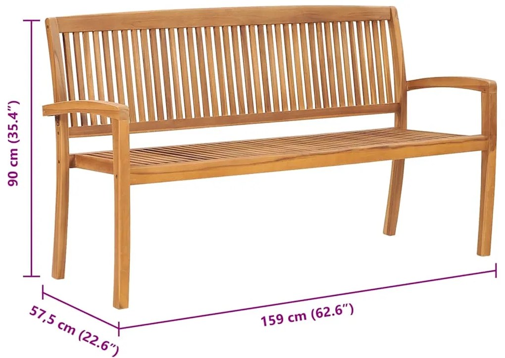 vidaXL Παγκάκι Κήπου Τριθέσιο Στοιβαζόμενο 159 εκ. από Μασίφ Ξύλο Teak