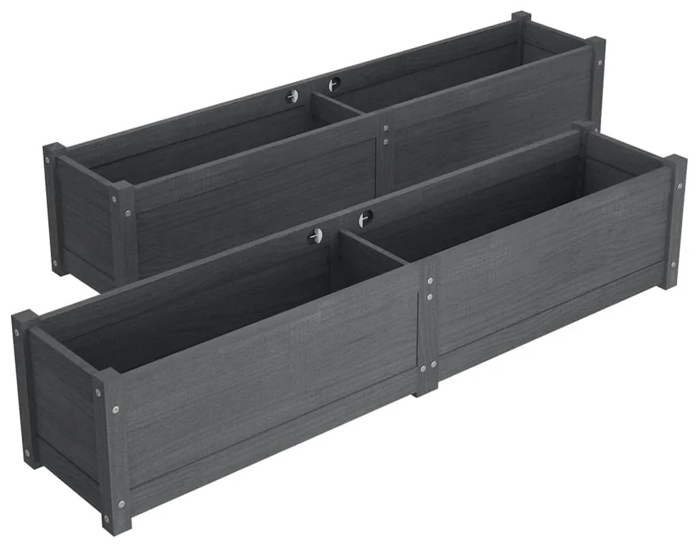 vidaXL Ζαρντινιέρες Υπερυψωμ. 2 τεμ. Γκρι 150x31x31εκ. από Μασίφ Πεύκο