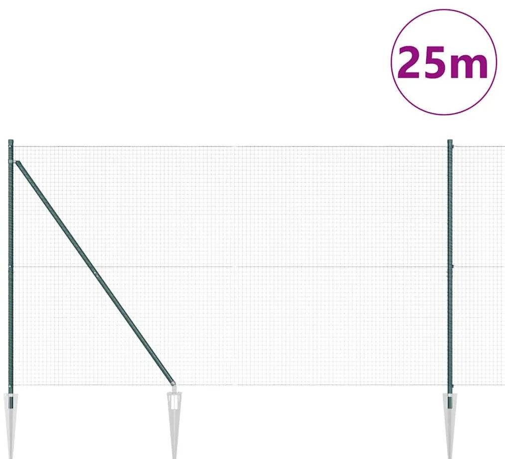 vidaXL Φράχτης με Στήλες. Πράσινο 1.5 x 25 m Ατσάλι