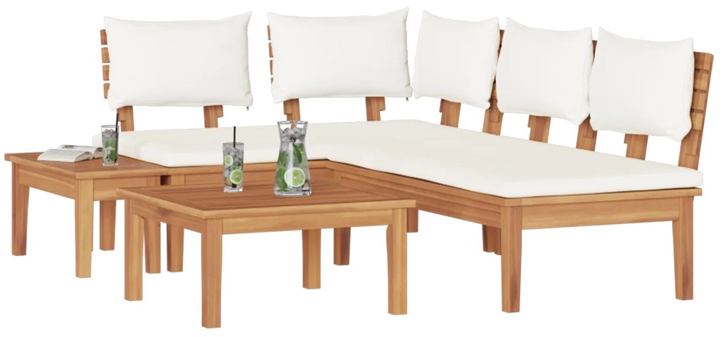 vidaXL Σετ Παγκάκι Κήπου 4 pcs Καφέ, Κρέμα Πολυ rattan, βαμμένο ατσάλι