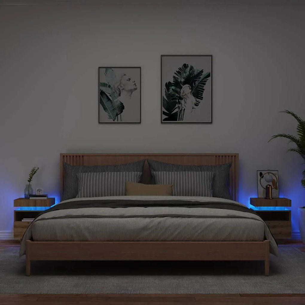 vidaXL Κομοδίνα με φώτα LED 2 τεμ Artisan Oak 40x39x48,5 cm