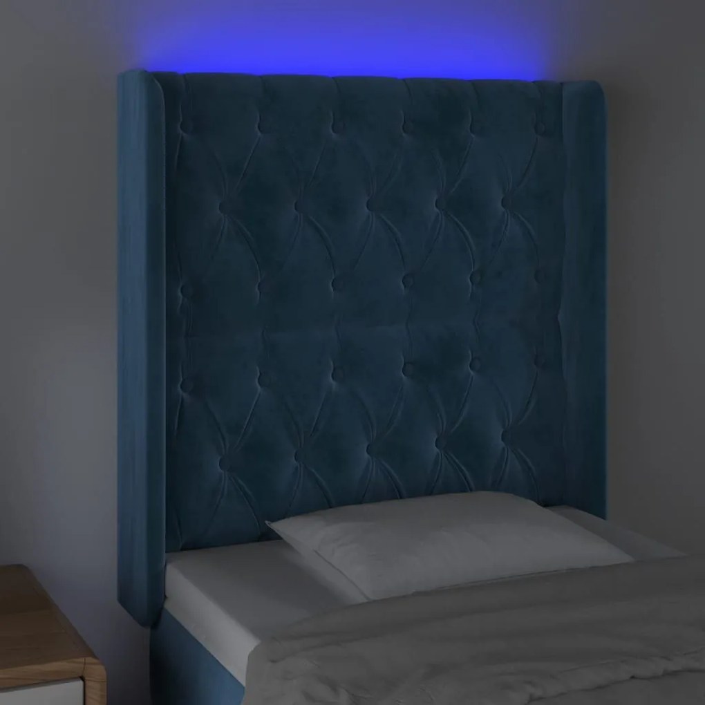 Κεφαλάρι Κρεβατιού LED Σκούρο Μπλε 83x16x118/128εκ. Βελούδινο - Μπλε
