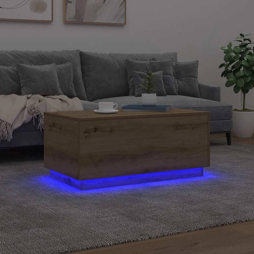 vidaXL Τραπεζάκι Σαλονιού με LED Αρτισιανή Δρυς 90 x 50 x 40 εκ.