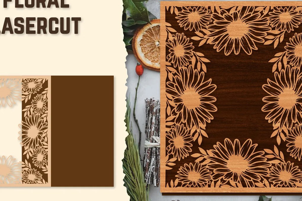 Intra απο ξύλο plywood  Χρώμα wenge 3mm-4mm πάχος - Κορνίζα Photo Floral Lasercut Δίασταση 20x25 cm INTRAFABR-79757476