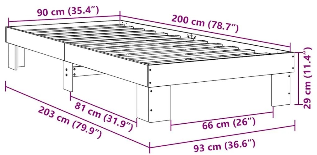 Πλαίσιο κρεβατιού χωρίς στρώμα 90x200 cm μασίφ ξύλο δρυς - Καφέ