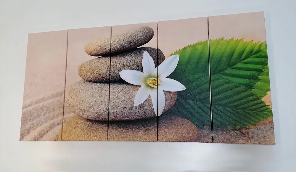 Εικόνα 5 μερών λουλούδι και πέτρες στην άμμο