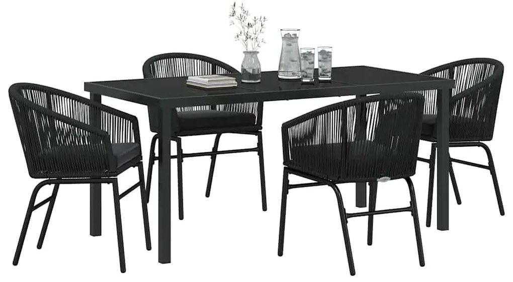 vidaXL Σέτ φαγητού για κήπο 5 pcs Μαύρο Χάλυβας με επίστρωση πούδρας