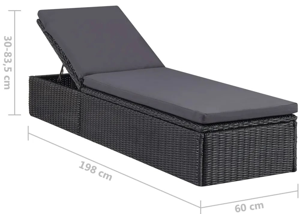 vidaXL Ξαπλώστρα Μαύρο / Σκούρο Γκρι από Συνθετικό Ρατάν
