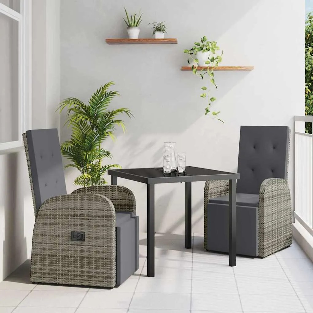 vidaXL Σέτ φαγητού για κήπο με μαξιλάρι 3 pcs Γκρι συνθετικό ρατάν