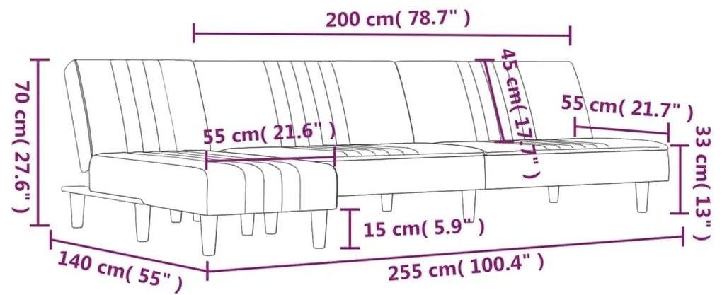 Καναπές Κρεβάτι Γωνιακός Αν. Γκρι 255x140x70 εκ. Υφασμάτινος - Γκρι