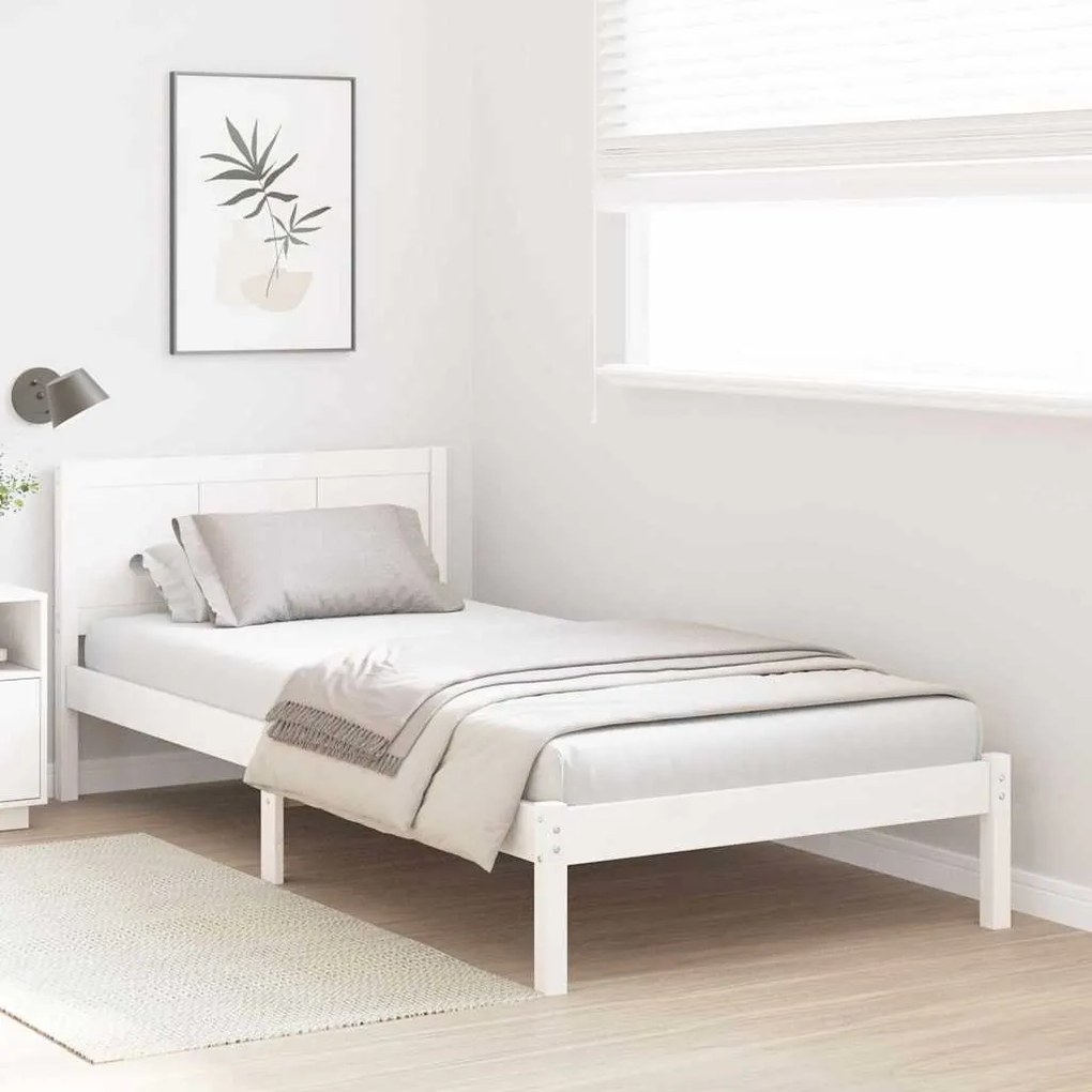 vidaXL Σκελετός Κρεβατιού Λευκό 90 x 200 cm Μασίφ ξύλο πεύκου