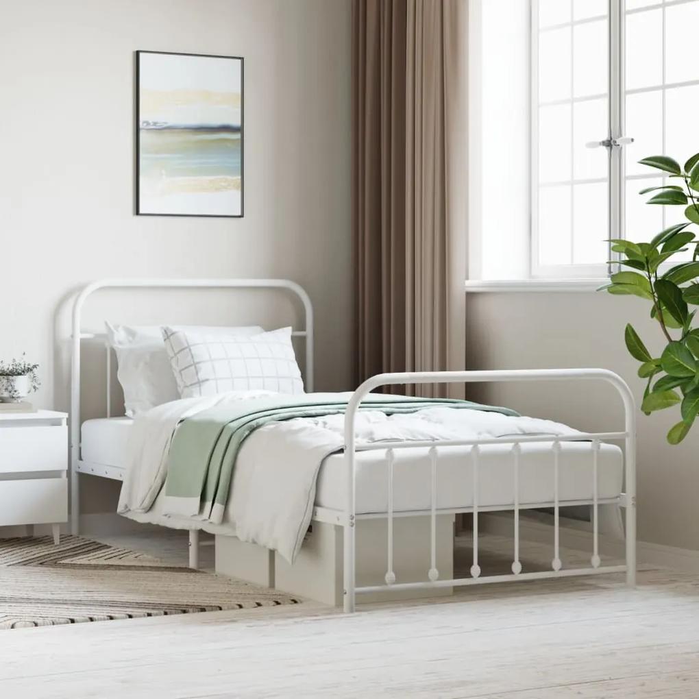Πλαίσιο Κρεβατιού με Κεφαλάρι/Ποδαρικό Λευκό 107x203 εκ Μέταλλο