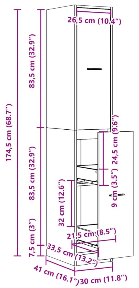 Συρταριέρα Γενικής Χρήσης Λευκή 30x41x174,5 εκ. Επεξ. Ξύλο - Λευκό