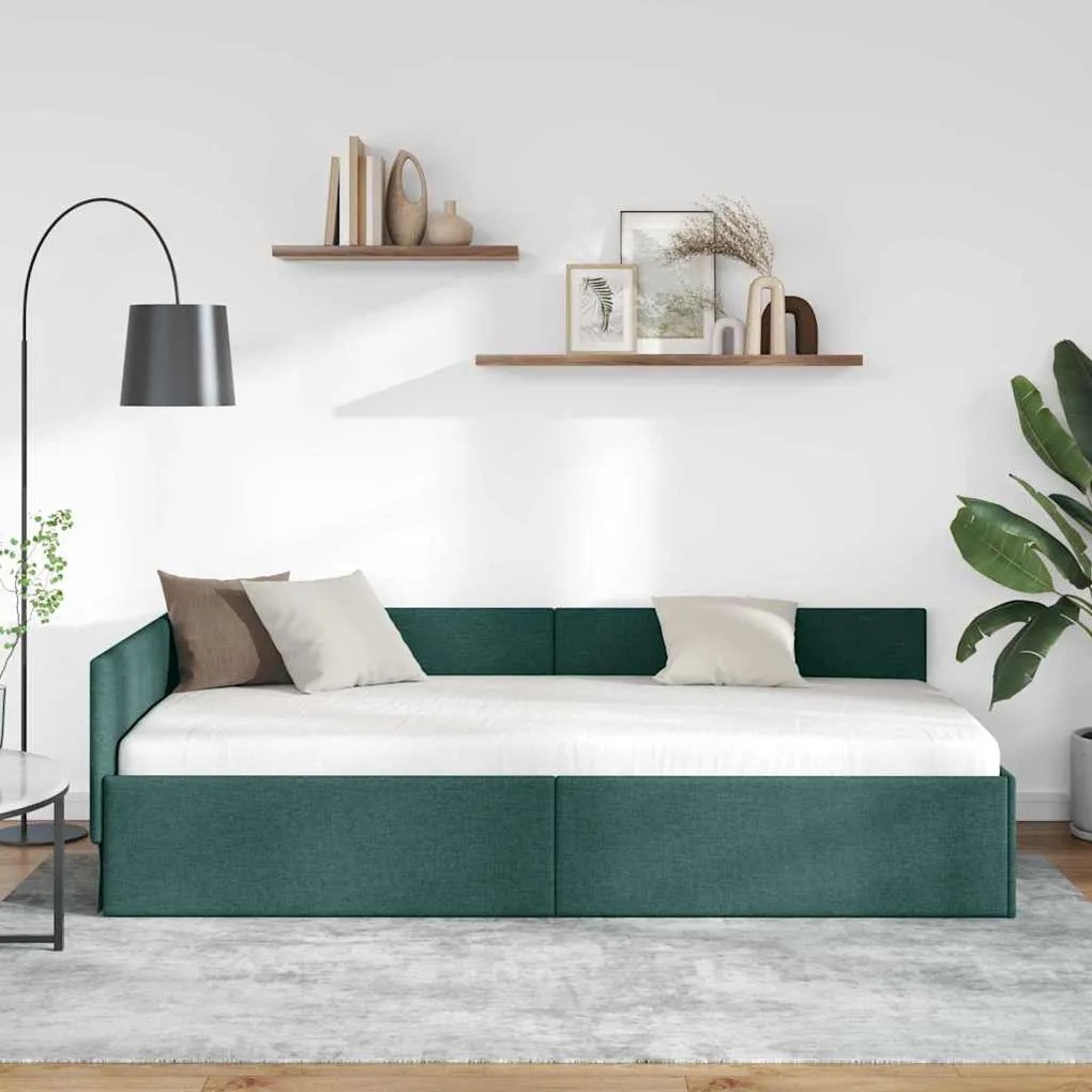 vidaXL Κρεβάτι Γωνίας Σκούρο πράσινο 80 x 200 cm Ύφασμα και Έργο ξύλου