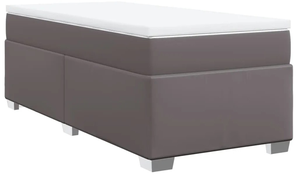 vidaXL Κρεβάτι Boxspring με Στρώμα Γκρι 90x200 εκ. από Συνθετικό Δέρμα