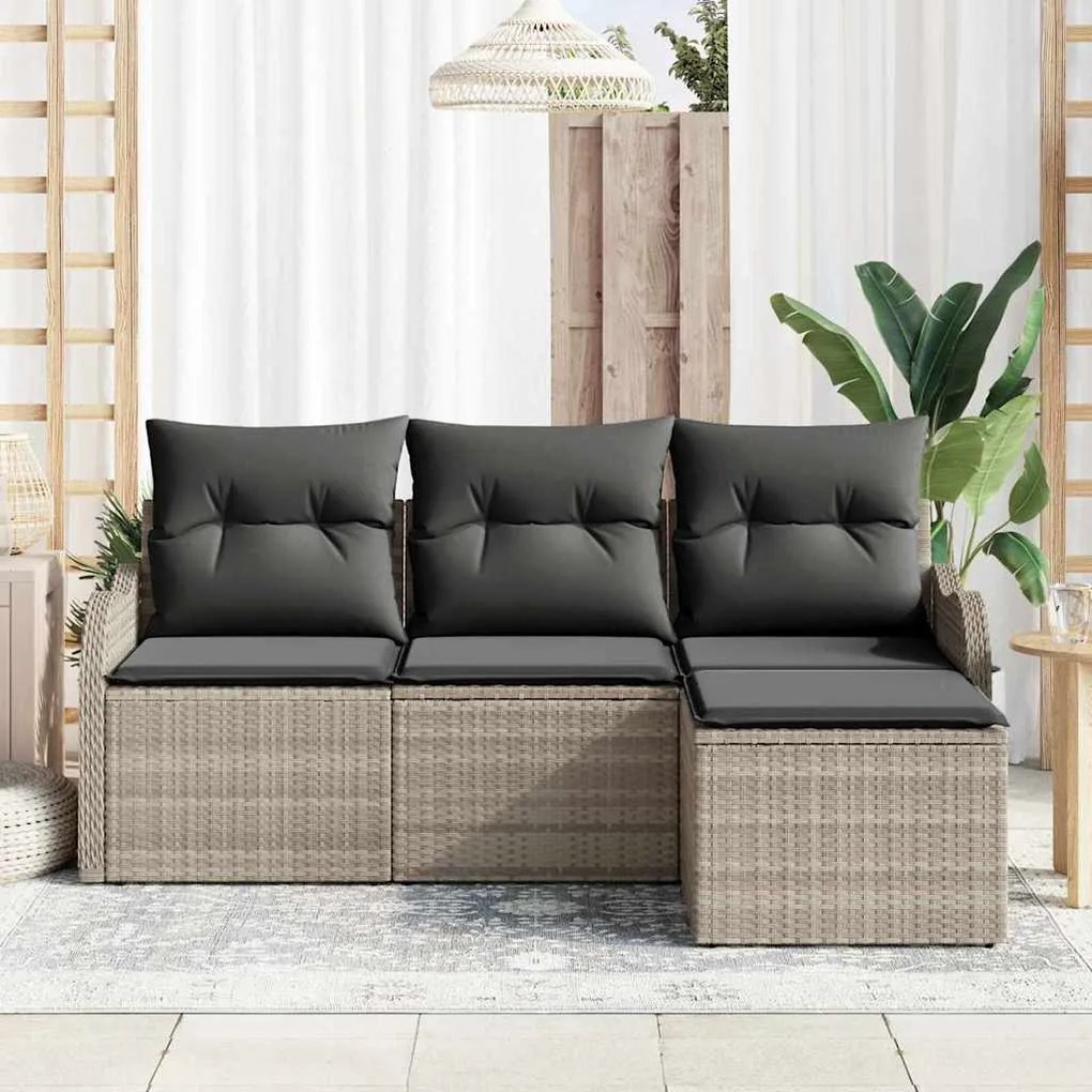 vidaXL Σετ Καναπέ Κήπου με μαξιλάρι 4 pcs Ανοιχτό γκρι Πολυ ράταν