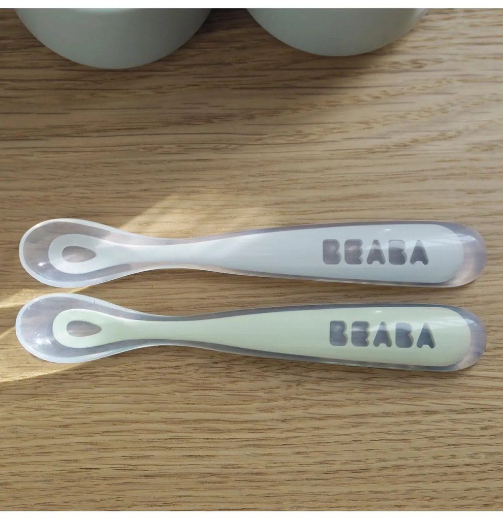 Κουτάλια σιλικόνης 1st stage (2 τεμ) με κουτί μεταφοράς Grey/Sage Green Béaba