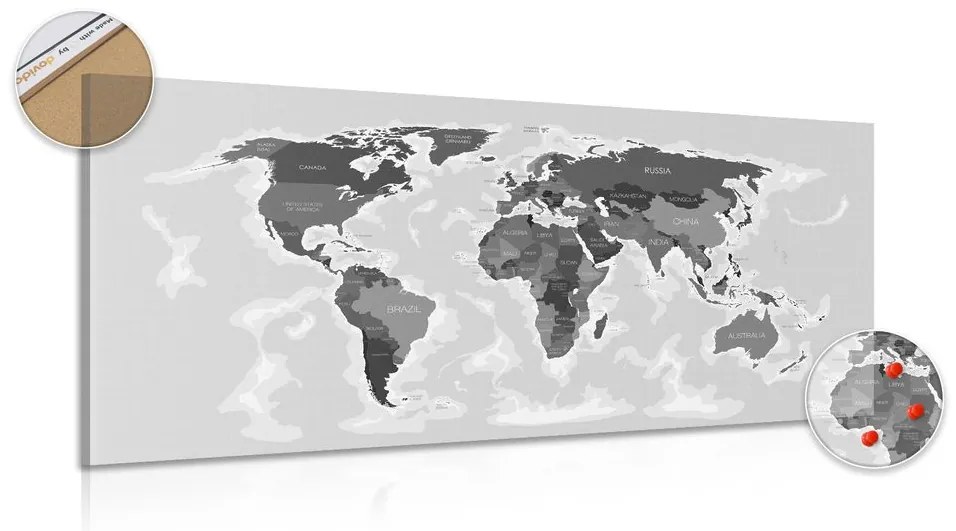 Εικόνα ενός όμορφου χάρτη σε φελλό με μια πινελιά ασπρόμαυρου - 100x50  flags