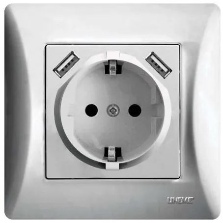Πρίζα Σούκο-USB 2 Θύρες Ασημί H-Series 50-00133-5 Lineme 50-00133-5