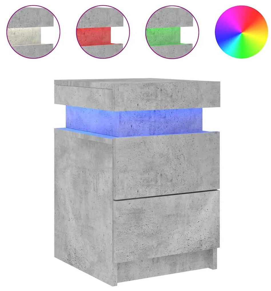 vidaXL Κομοδίνο με Φώτα LED Γκρι Σκυροδέματος 35 x 39 x 55 εκ.