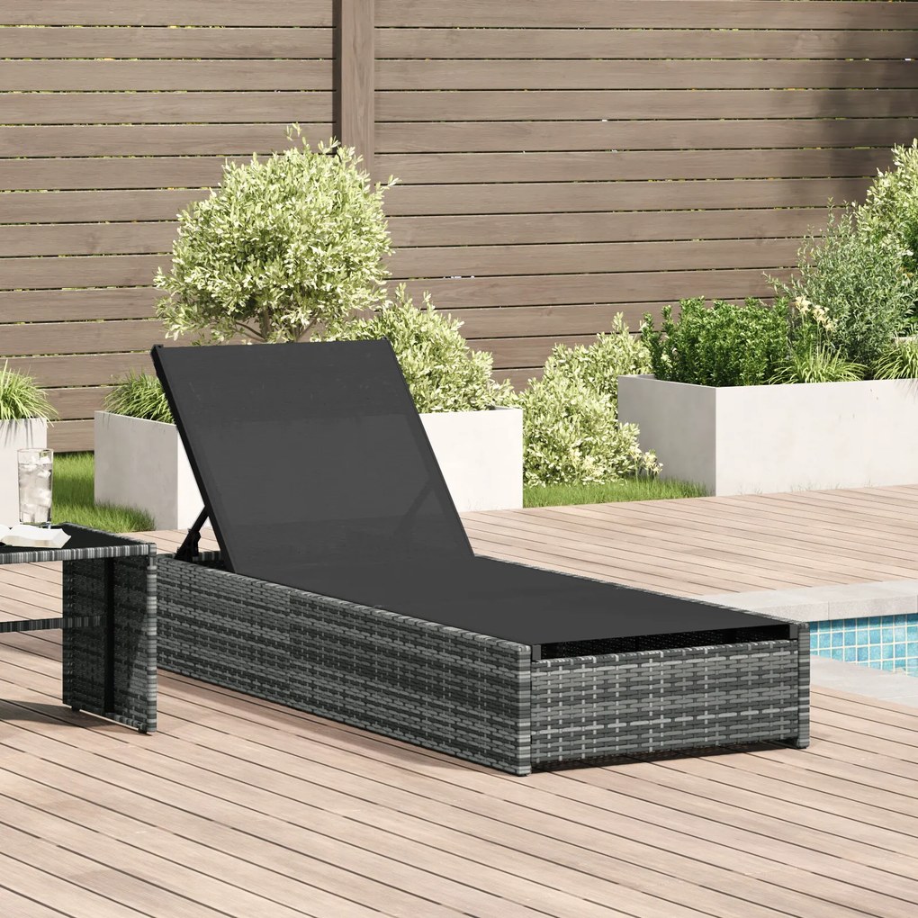 vidaXL Ξαπλώστρα Γκρι 60x200x27 εκ. Πολυ Ράτταν