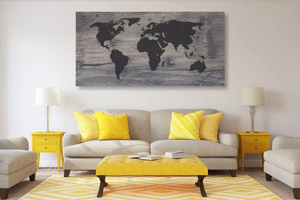 Εικόνα στον παγκόσμιο χάρτη φελλού σε σκούρο ξύλο - 100x50  peg