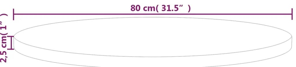 vidaXL Επιφάνεια Τραπεζιού Στρογγυλή Ø80x2,5 εκ. Μασίφ Ξύλο Δρυς
