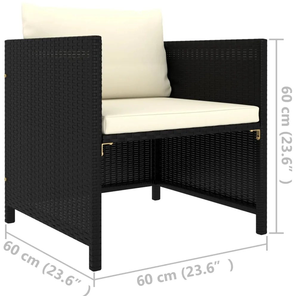 vidaXL Καναπές Κήπου Μαύρος από Συνθετικό Ρατάν με Μαξιλάρια