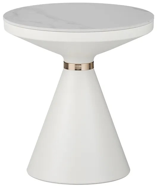 Intrahome Βοηθητικό τραπέζι Coozlin intrahome sintered stone σε απόχρωση λευκό μαρμάρου με λευκό-χρυσό μέταλλο Φ50x50εκ | SKU: INTRAPA-130111380