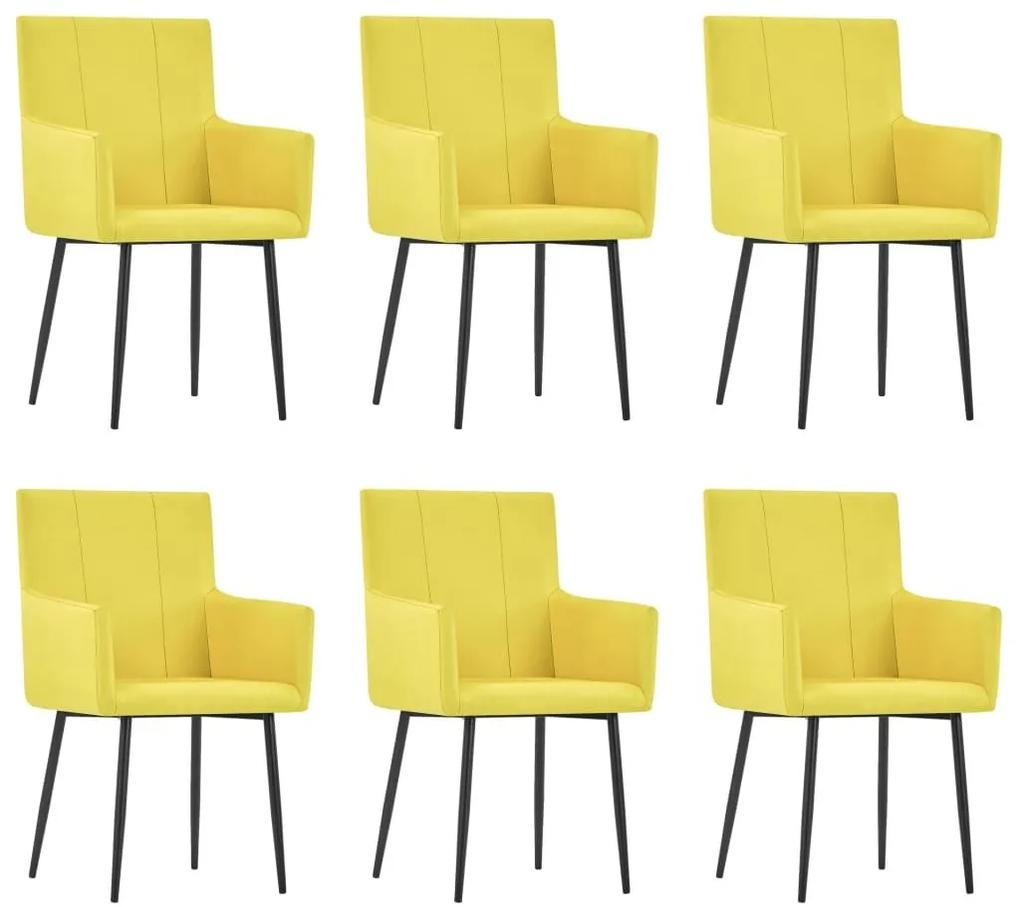 Καρέκλες Τραπεζαρίας με Μπράτσα 6 τεμ. Κίτρινες Υφασμάτινες - Κίτρινο