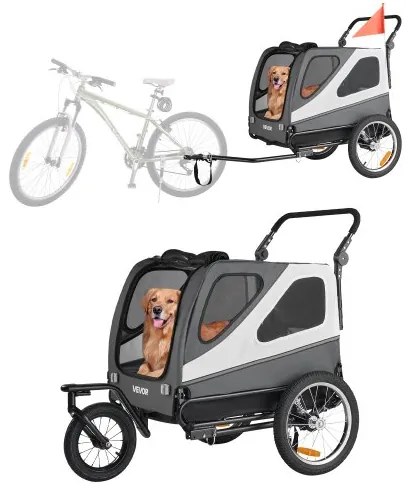 VEVOR Dog Bike Trailer, Supports up to 45 kg, 2-in-1 Pet Stroller Cart Bicycle Carrier for Small &amp; Large Dogs, Easy Folding Frame with Quick Release Wheel, Universal Bicycle Coupler, Internal Leash