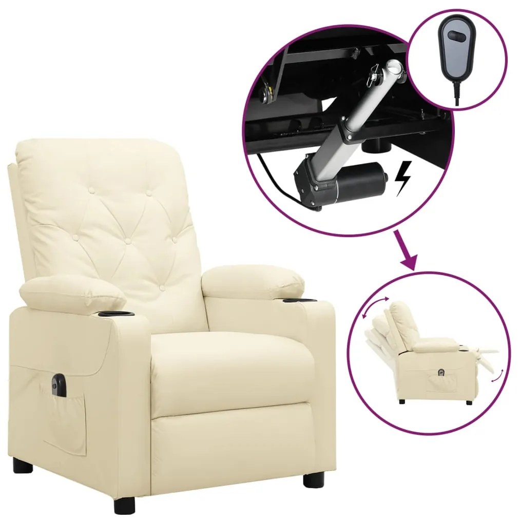 vidaXL Πολυθρόνα Ανακλινόμενη Ηλεκτρική Κρεμ από Συνθετικό Δέρμα