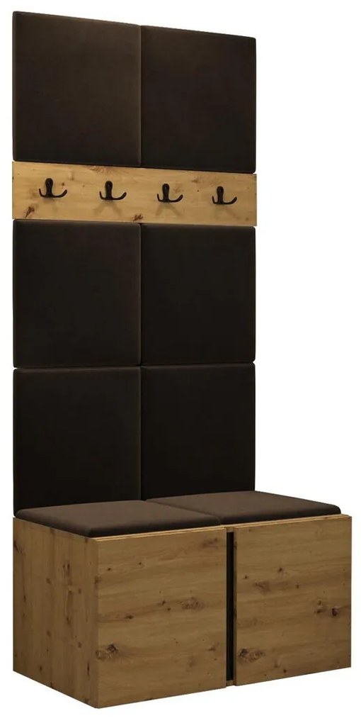 Σετ διαδρόμου Hartford 267, 186x84x46cm, 27 kg, Artisan βελανιδιά, Καφέ, Πλαστικοποιημένη μοριοσανίδα, Ταπισερί, Εντοιχισμένη, Τοίχου | Epipla1.gr