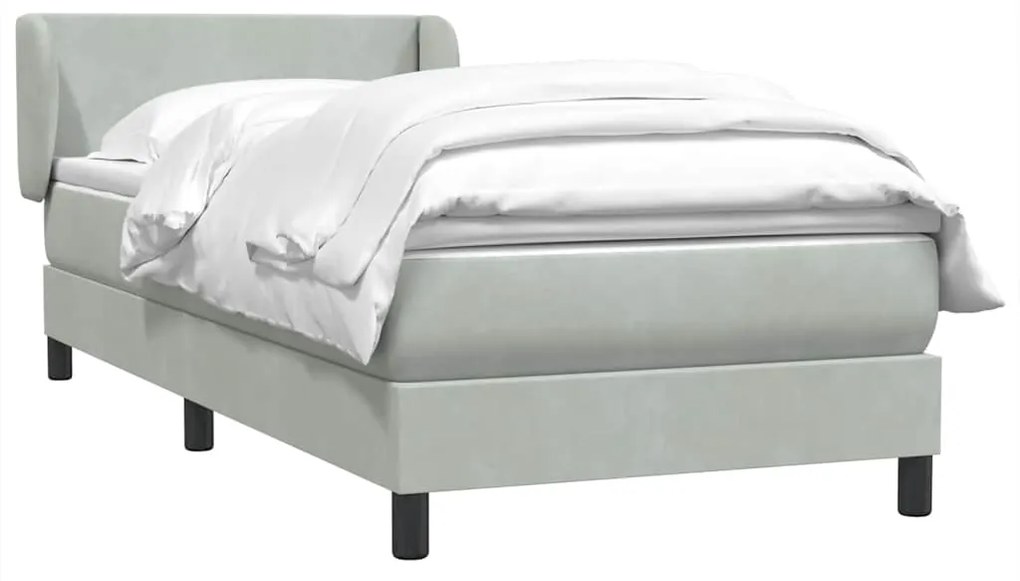 vidaXL Κρεβάτι Boxspring με Στρώμα Ανοιχτό Γκρι 100x210 εκ. Βελούδινο