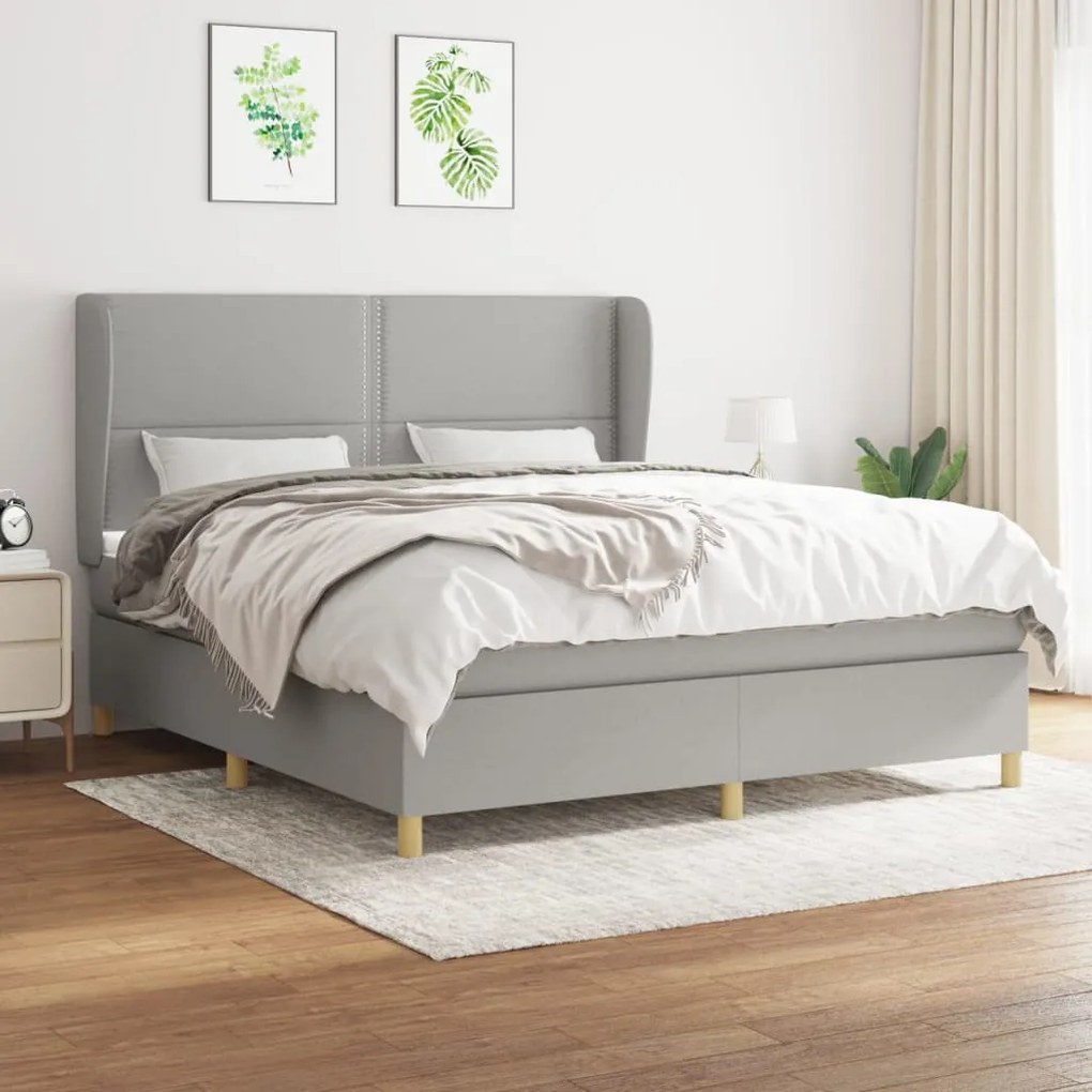 Κρεβάτι Boxspring με Στρώμα Ανοιχτό Γκρι 180x200 εκ. Υφασμάτινο - Γκρι