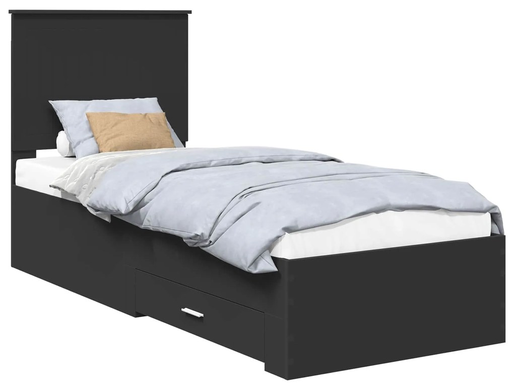 vidaXL Σκελετός Κρεβατιού με κεφαλάρι Μαύρο και Ασημί 75 x 190 cm