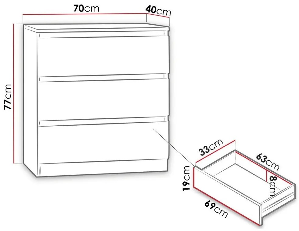 Σιφονιέρα Comfivo 159, Άσπρο, Με συρτάρια, Αριθμός συρταριών: 3, 77x70x40cm, 22 kg | Epipla1.gr