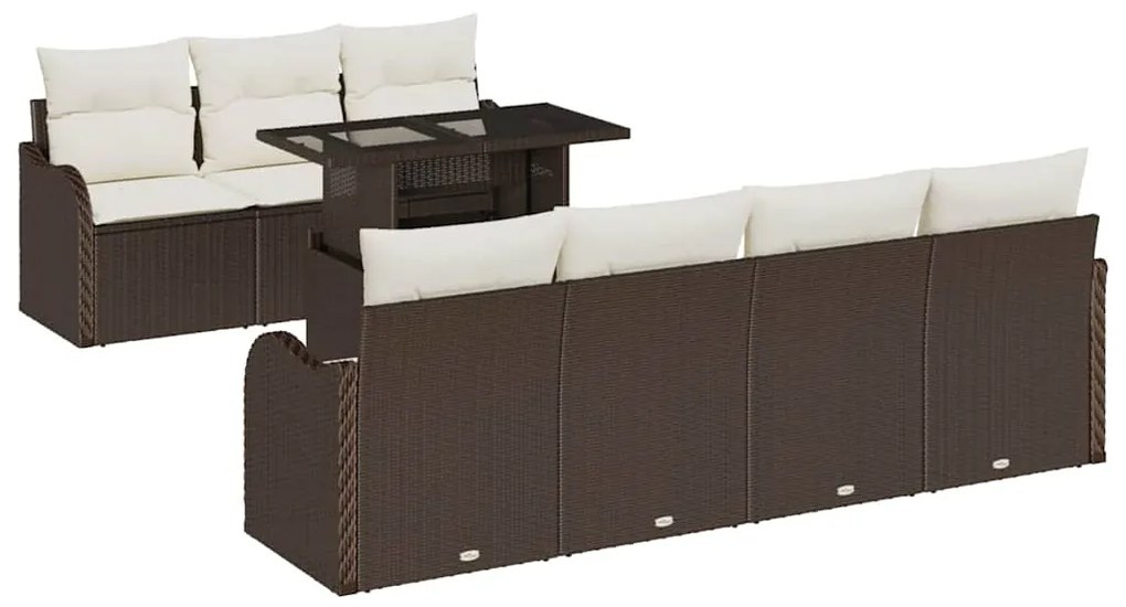 vidaXL Σετ Καναπέ Κήπου με μαξιλάρι 8 pcs Καφέ Πολυ ράταν