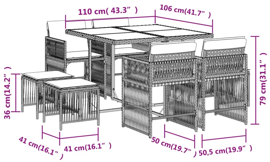 vidaXL Σετ Τραπεζαρίας Κήπου 9τεμ. Μικτό Μπεζ Συνθ. Ρατάν με Μαξιλάρια