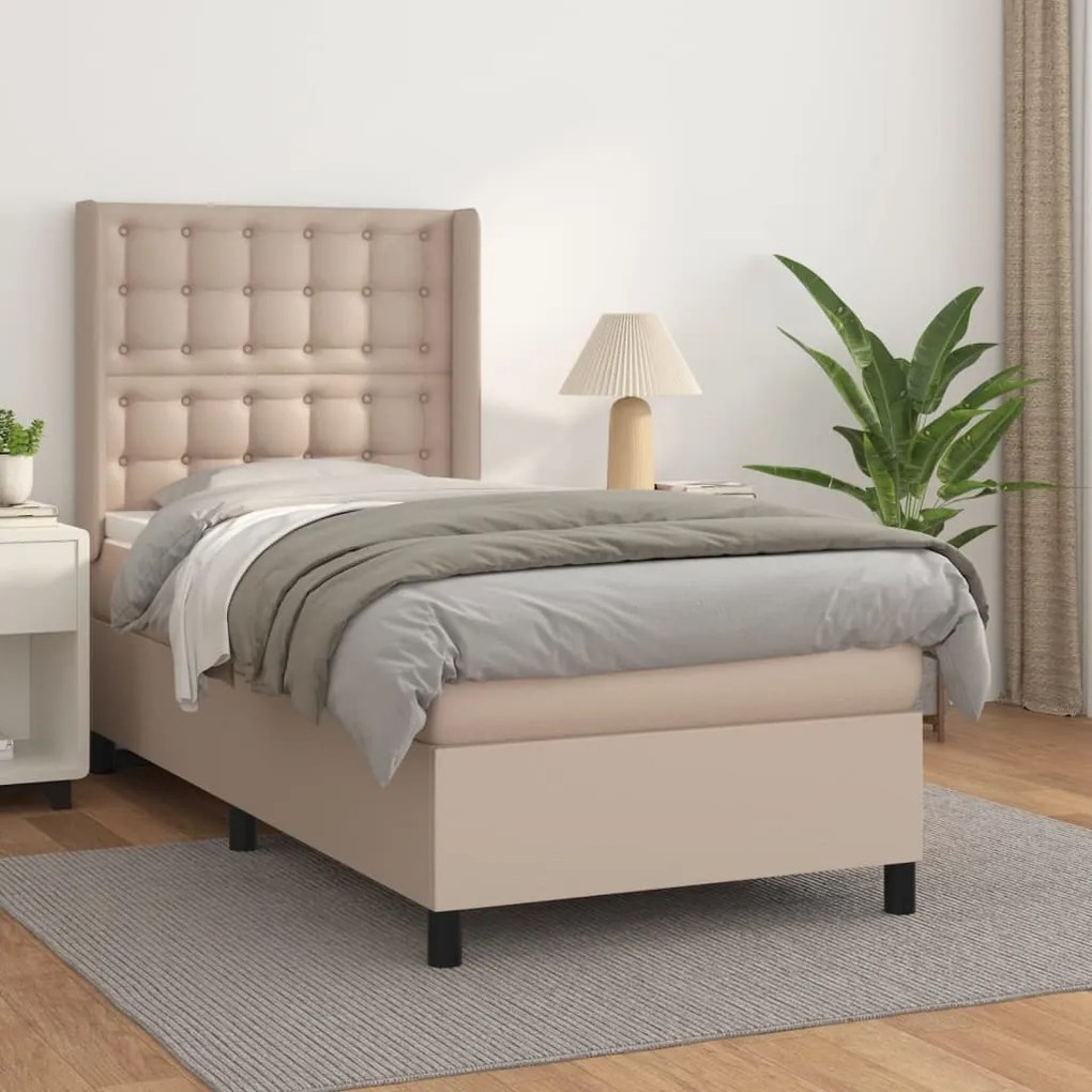 vidaXL Κρεβάτι Boxspring με Στρώμα Καπουτσίνο 100x200εκ.από Συνθ.Δέρμα