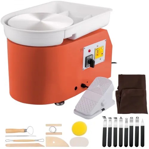 VEVOR Pottery Wheel 11in 0-300 RPM Ceramic Wheel, 350W Adjustable Speed Forming Machine with Sculpting Tools and Apron, Detachable Basin Foot Pedal Control for Art Craft Work and Home DIY Orange