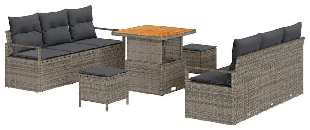 vidaXL Σετ Καναπέ Κήπου με μαξιλάρι 9 pcs Γκρι Πολυ ράταν